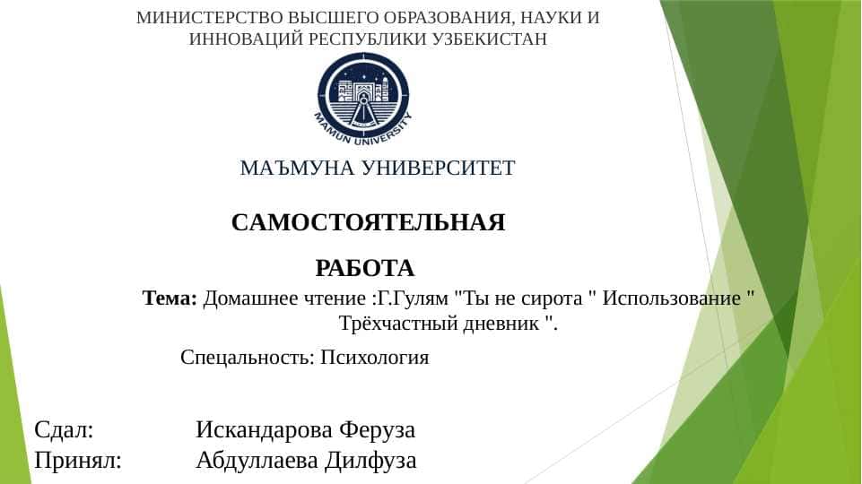 Домашнее чтение Г.Гулям Ты не сирота Использование Трёхчастный дневник .