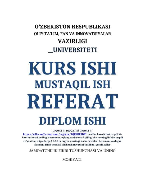 JAMOATCHILIK FIKRI TUSHUNCHASI VA UNING MOHIYATI
