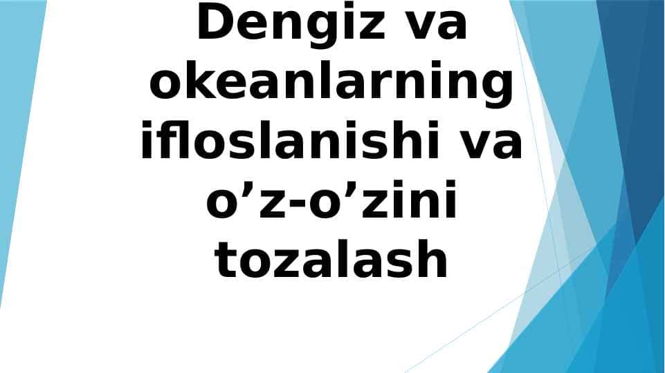 Dengiz va okeanlarning ifloslanishi va o’z-o’zini tozalash