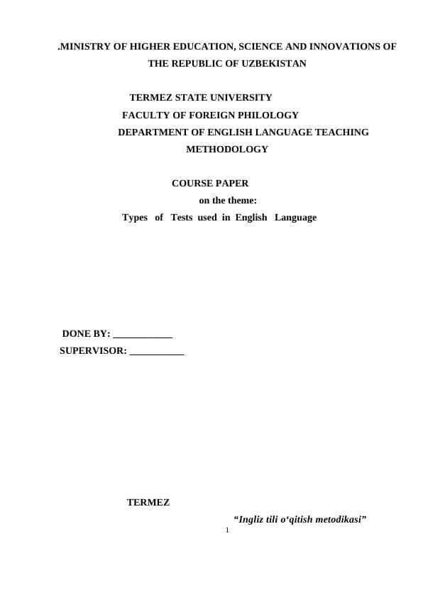 Types of Tests used in English Language
