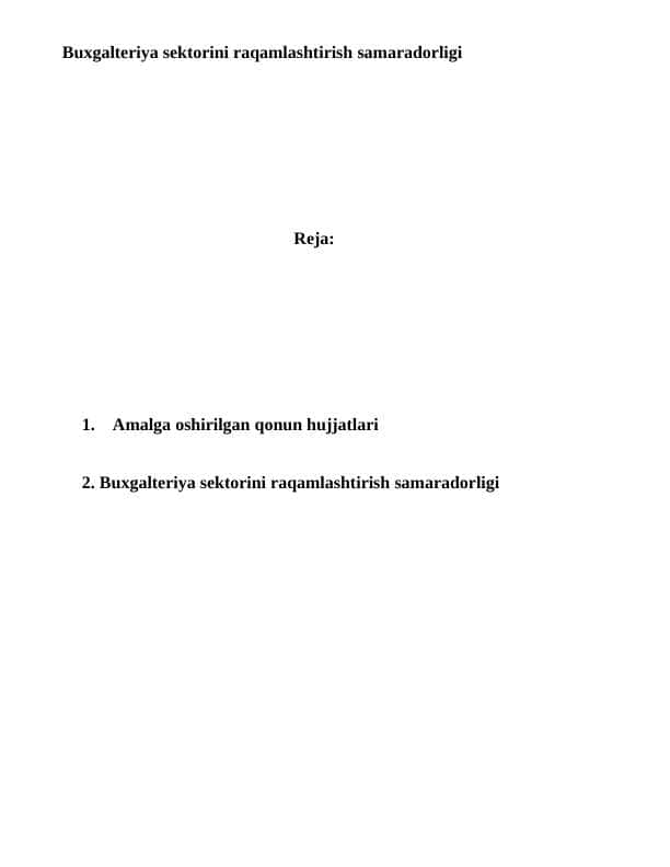 Buxgalteriya sektorini raqamlashtirish samaradorligi