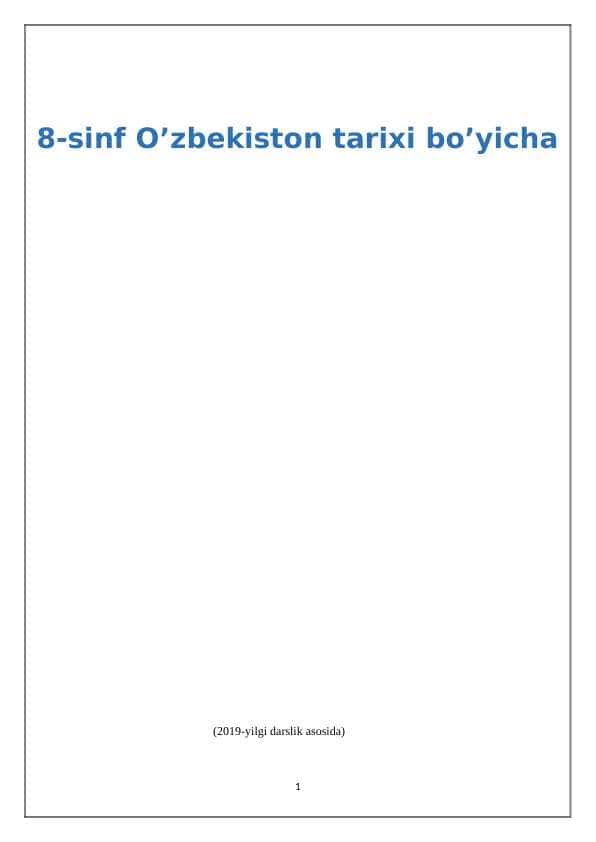 8-sinf òzbekiston tarixi mavzulashtirilgan test