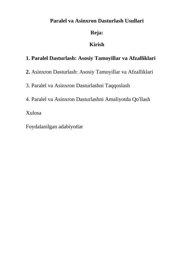 Paralel va Asinxron Dasturlash Usullari
