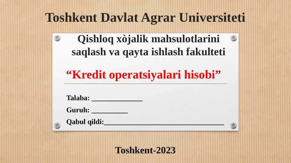 Kredit operatsiyalari hisobi