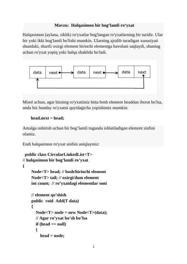 Halqasimon bir bog‘lamli ro‘yxat