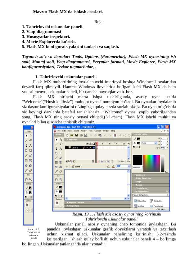 Flash MX da ishlash asoslari.