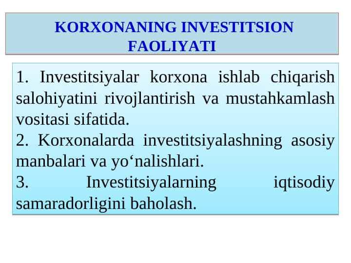KORXONANING INVESTITSION FAOLIYATI pptx
