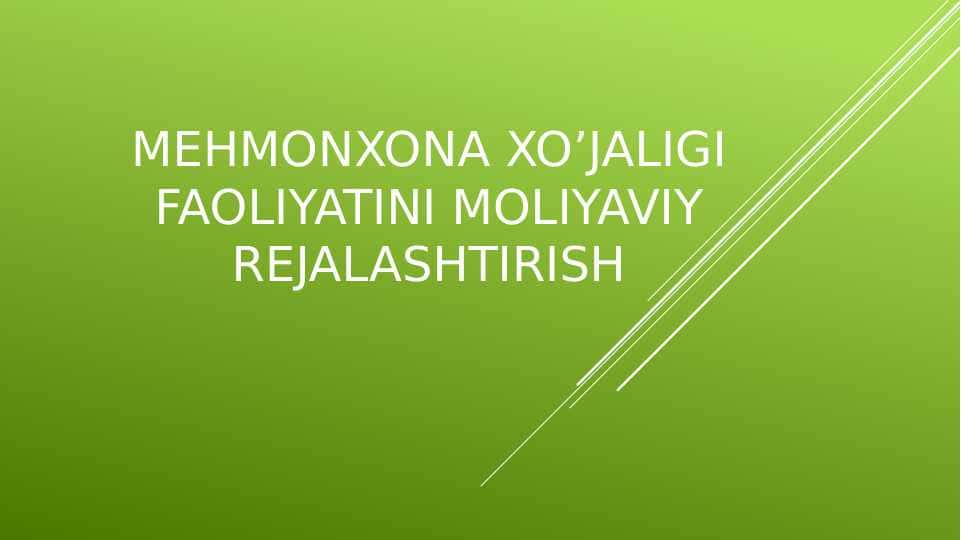 Mehmonxona xo’jaligi faoliyatini moliyaviy rejalashtirish