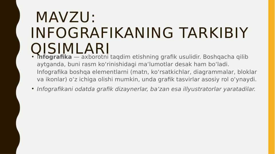 Mavzu: Infografikaning tarkibiy qisimlari