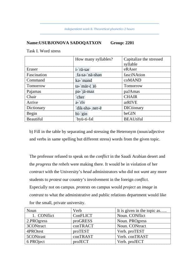 nazariy fonetika mustaqil ish 8 / theoretical phonetics independent work 8