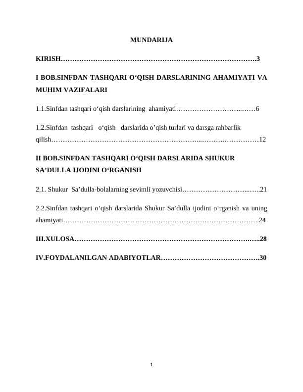 SINFDAN TASHQARI O‘QISH DARSLARIDA SH.SA’DULLA IJODINI O‘RGANISH