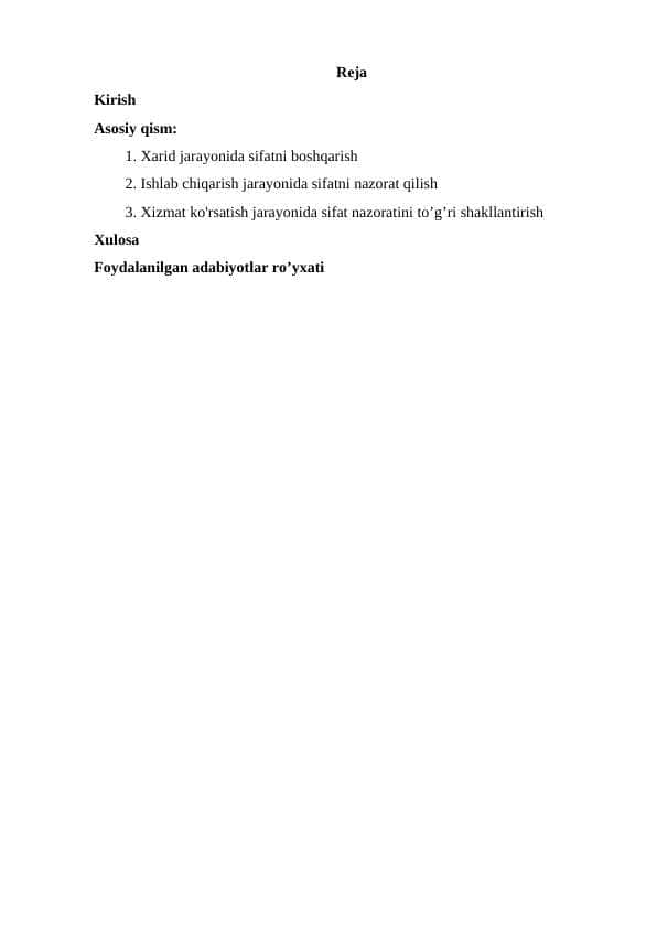 Xarid jarayonida sifatni boshqarish