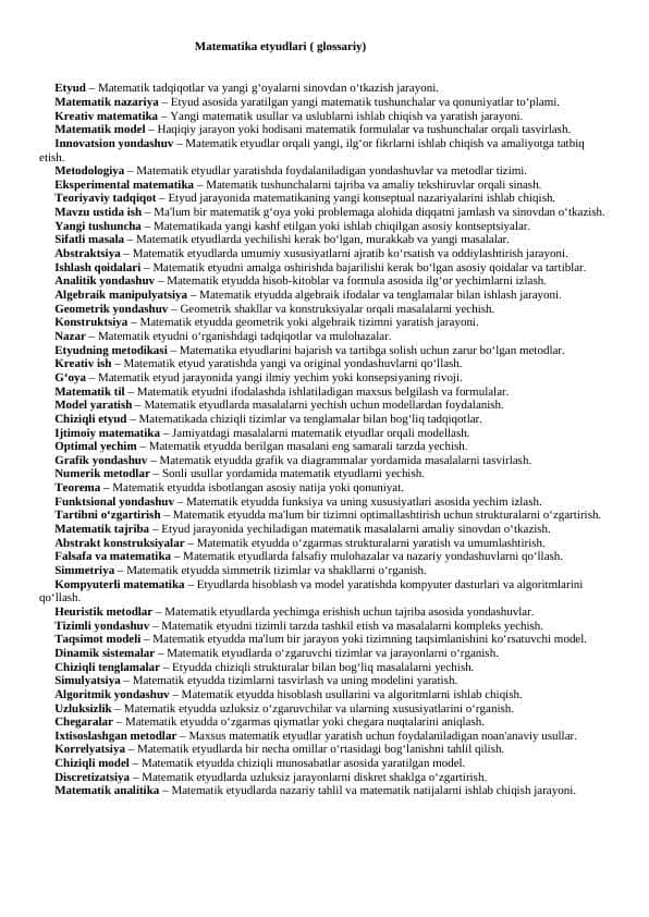 Matematika etyudlari ( glossariy) 50 TA
