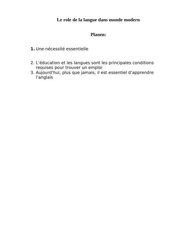 Le role de la langue dans monde modern