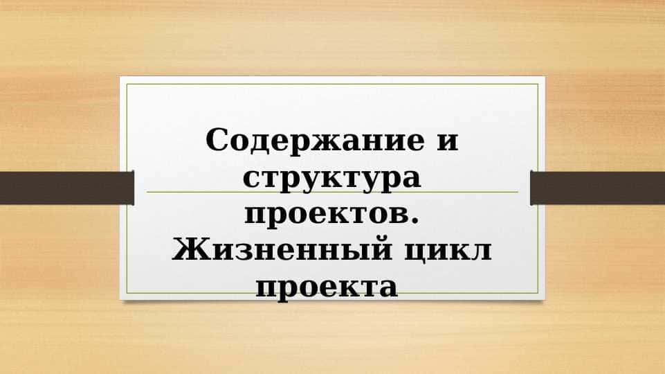 Содержание и структура проектов. Жизненный цикл проекта