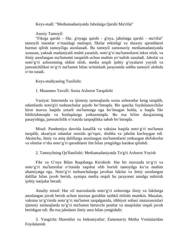Mediamadaniyatda Jaholatga Qarshi Ma'rifat