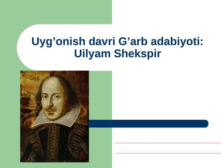 Uyg’onish davri G’arb adabiyoti: Uilyam Shekspir