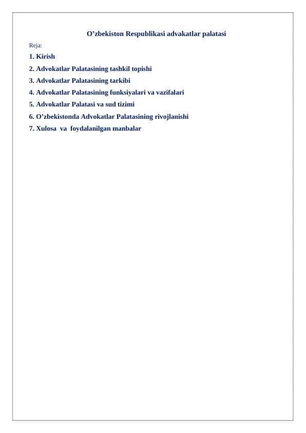 O’zbekiston Respublikasi advakatlar palatasi