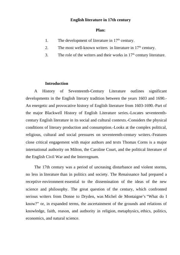 English literature in 17th century
