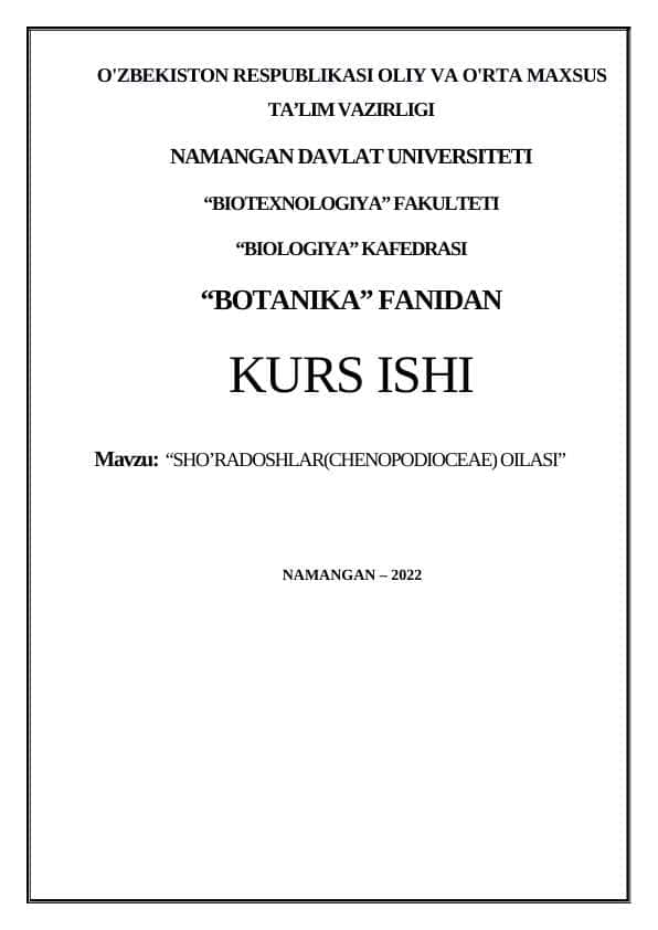 SHO’RADOSHLAR(CHENOPODIOCEAE) OILASI