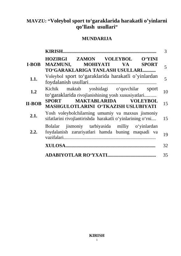 Voleybol sport to‘garaklarida harakatli o’yinlarni qo’llash usullari