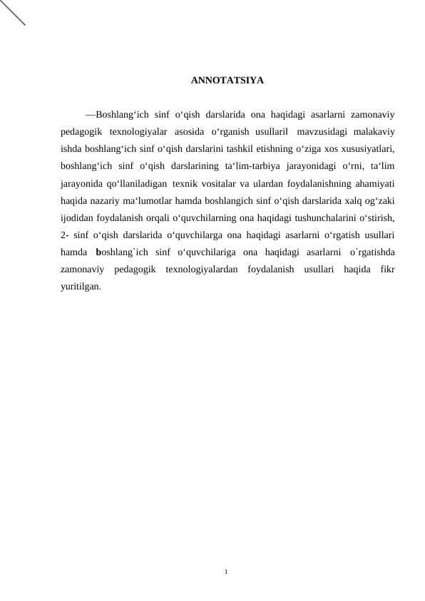 BOSHLANG`ICH SINFLARDA O`QISH DARSLARINI TASHKIL ETISHNING NAZARIY ASOSLARI