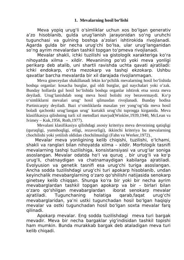 Mevalarning hosil bо‘lishi