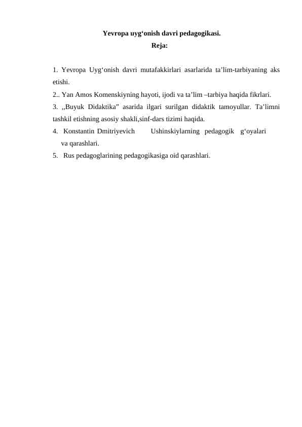 Yevropa uyg‘onish davri pedagogikasi