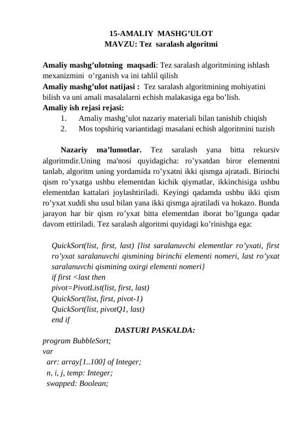 Tez saralash algoritmi