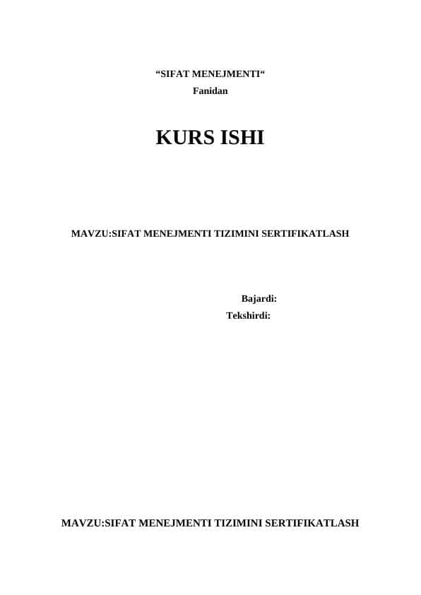 SIFAT MENEJMENTI TIZIMINI SERTIFIKATLASH