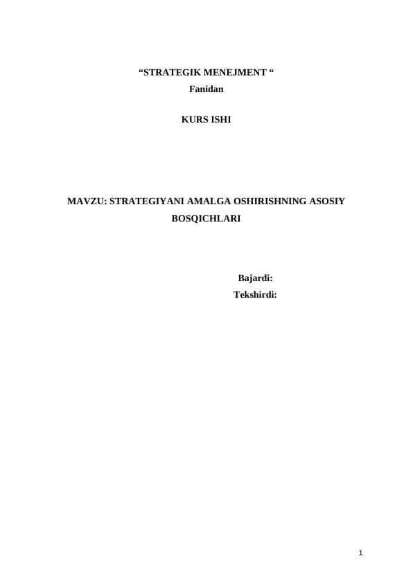 STRATEGIYANI AMALGA OSHIRISHNING ASOSIY BOSQICHLARI