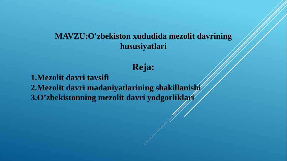 O'zbekiston xududida mezolit davrining hususiyatlari
