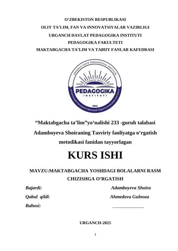 MAKTABGACHA YOSHDAGI BOLALARNI RASM CHIZISHGA O‘RGATISH