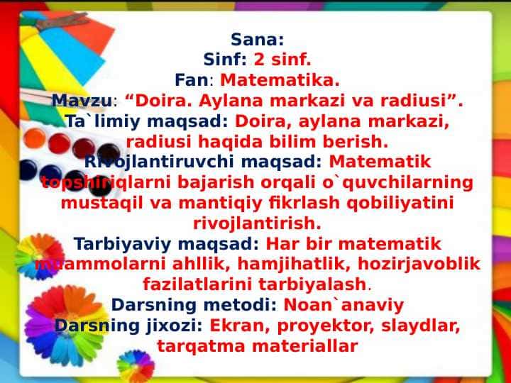 Doira. Aylana markazi va radiusi