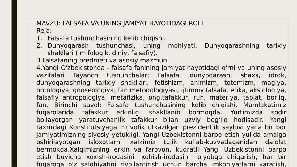 FALSAFA VA UNING JAMIYAT HAYOTIDAGI ROLI