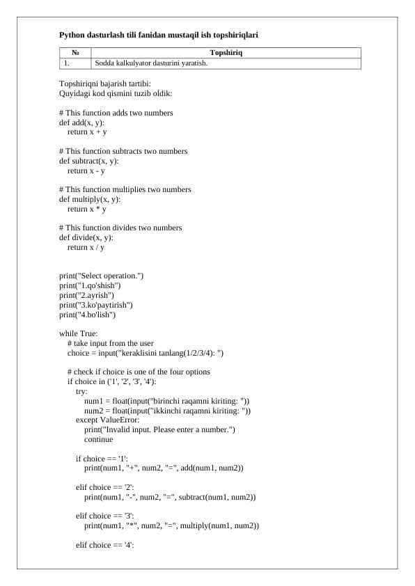 Mustaqil ish #python