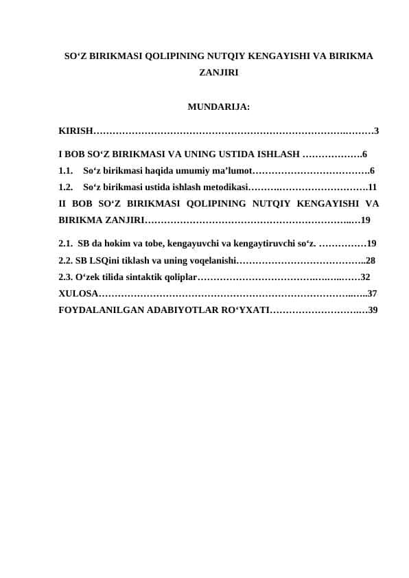 So‘z birikmasi qolipining nutqiy kengayishi va birikma zanjiri. KURS ISHI.docx