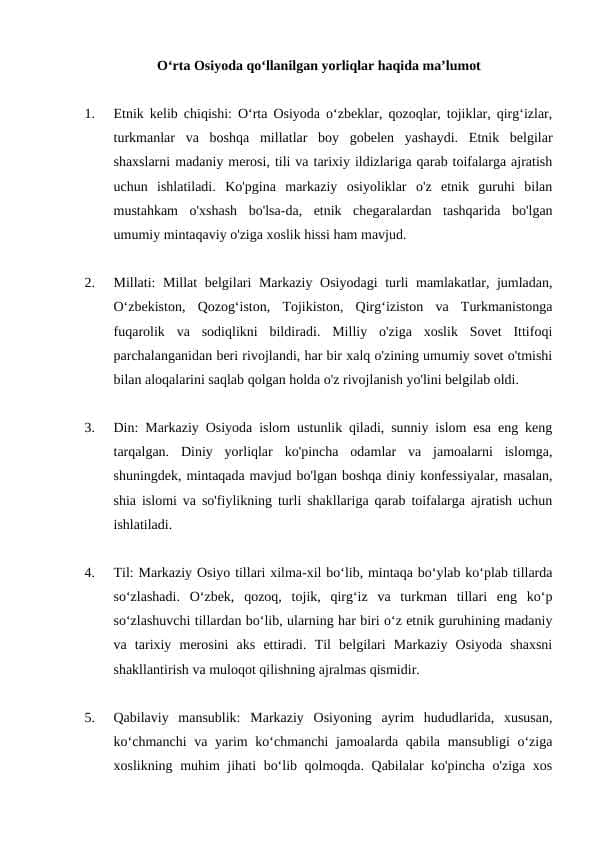 O‘rta Osiyoda qo‘llanilgan yorliqlar haqida ma’lumot