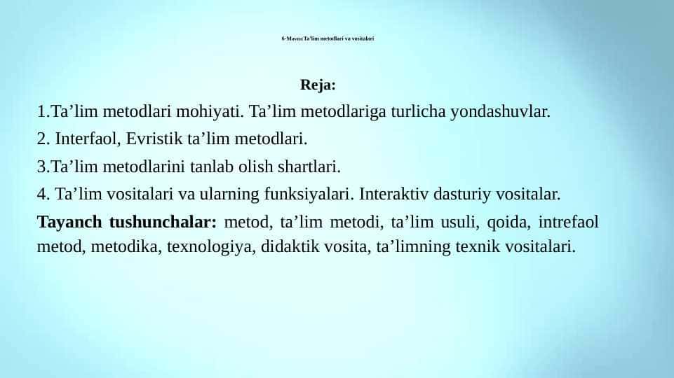 Talim metodlari va vositalari