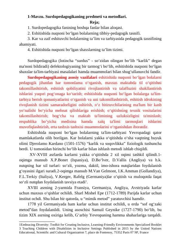 Surdopedagogikaning predmeti va metodlari.