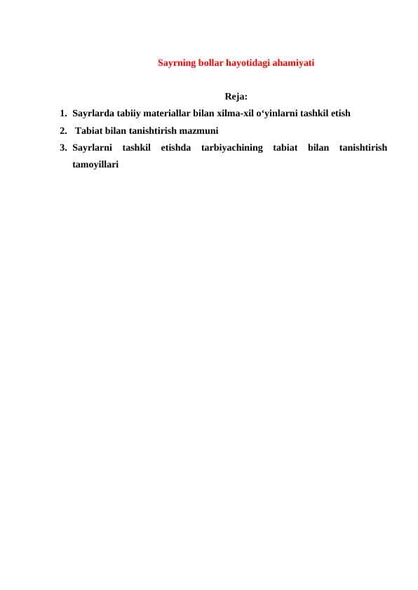 Sayrning bolalar hayotidagi o’rni-fayllar.org