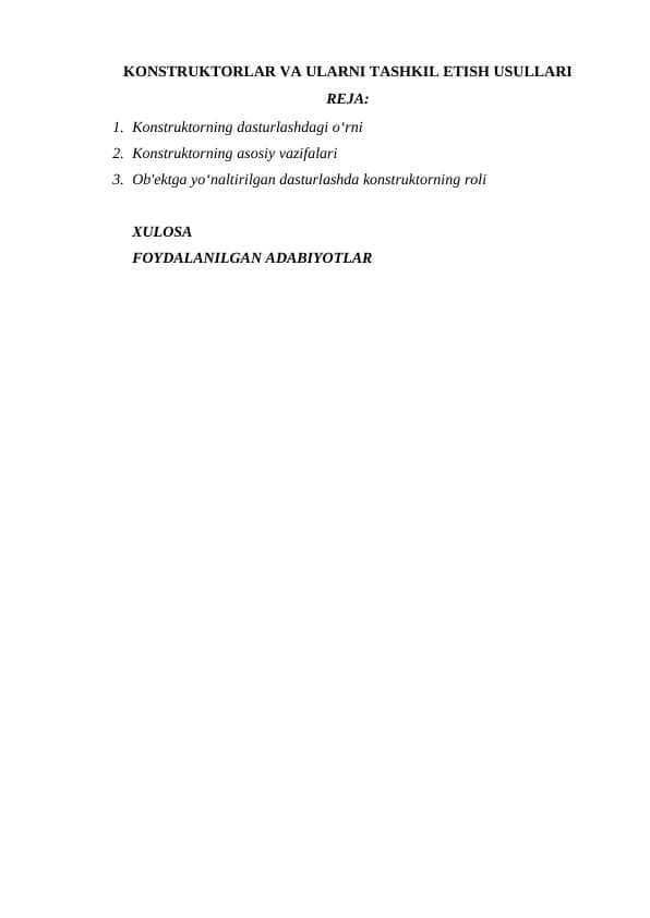 KONSTRUKTORLAR VA ULARNI TASHKIL ETISH USULLARI