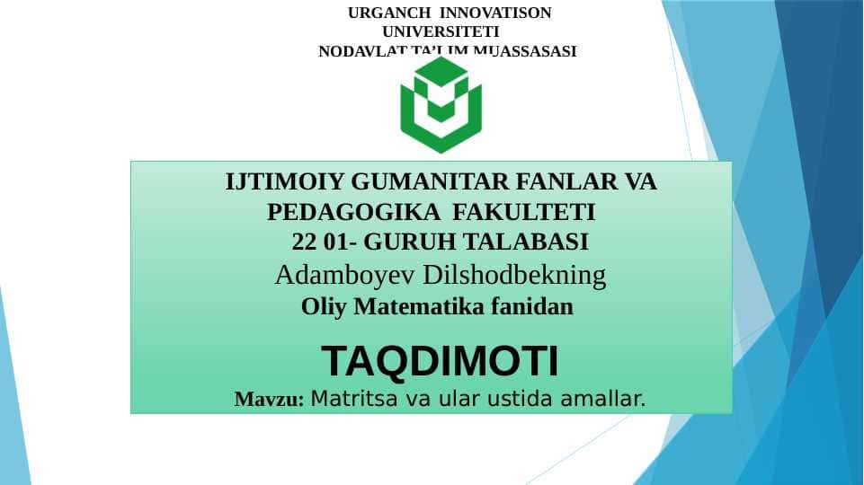 Matritsa va ular ustida amallar