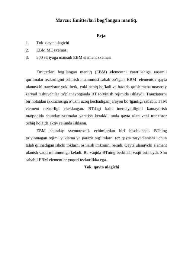 Emitterlari bog‘langan mantiq