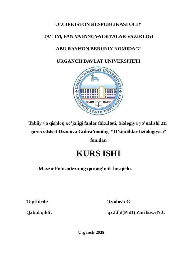 Fotosintezning qorong’ulik bosqichi.