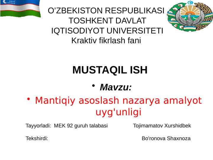 Mantiqiy asoslash nazarya amalyot uyg'unligi