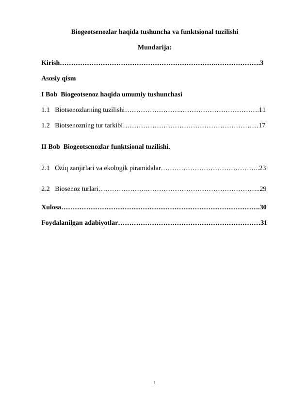 Biogeotsenozlar haqida tushuncha va funktsional tuzilishi