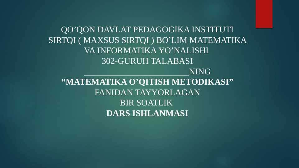 MAVZU:O’NLI KASRLARNI TAQQOSLASH
