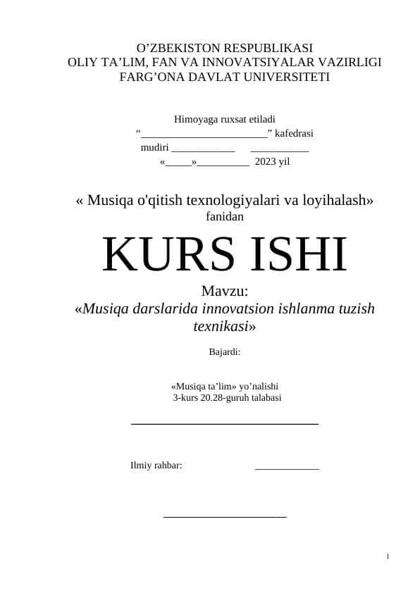 Musiqa darslarida innovatsion ishlanma tuzish texnikasi