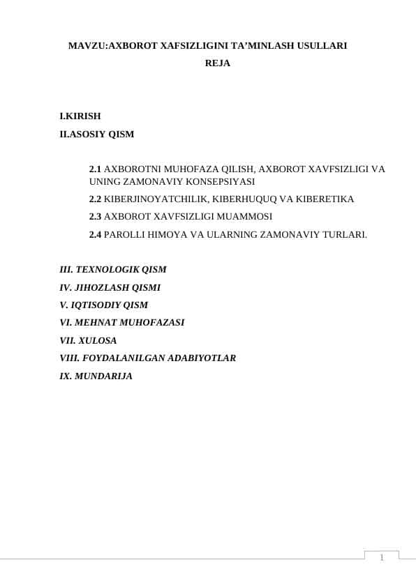 Axborot xafsizligini ta’minlash usullari